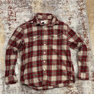 American Eagle Outfitters Red and Cream Plaid Shirt